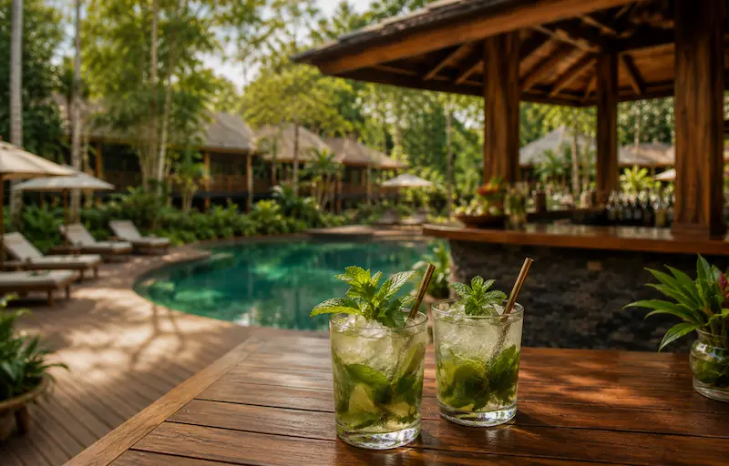 Cóctel artesanal mojitos con ingredientes tropicales - bar Hotel Yaguas