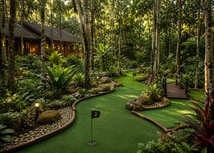 Mini golf exterior entre la vegetación nativa de Selva Iryapú - Hotel Yaguas