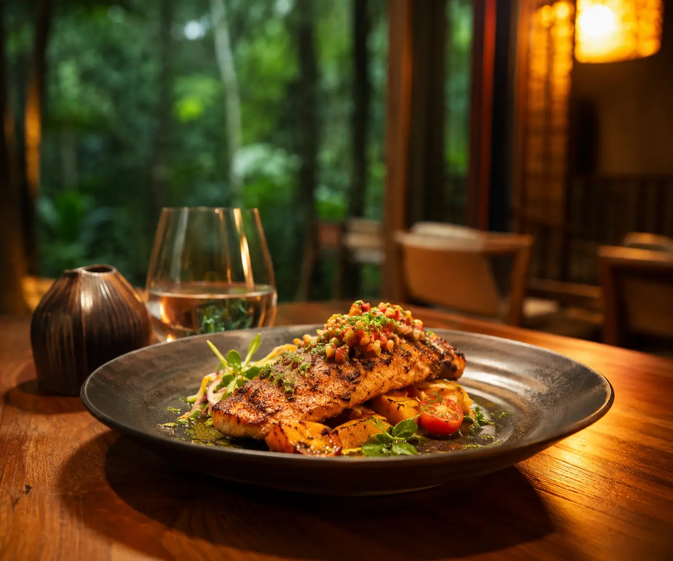 Plato de cocina regional en el restaurante del Hotel Yaguas