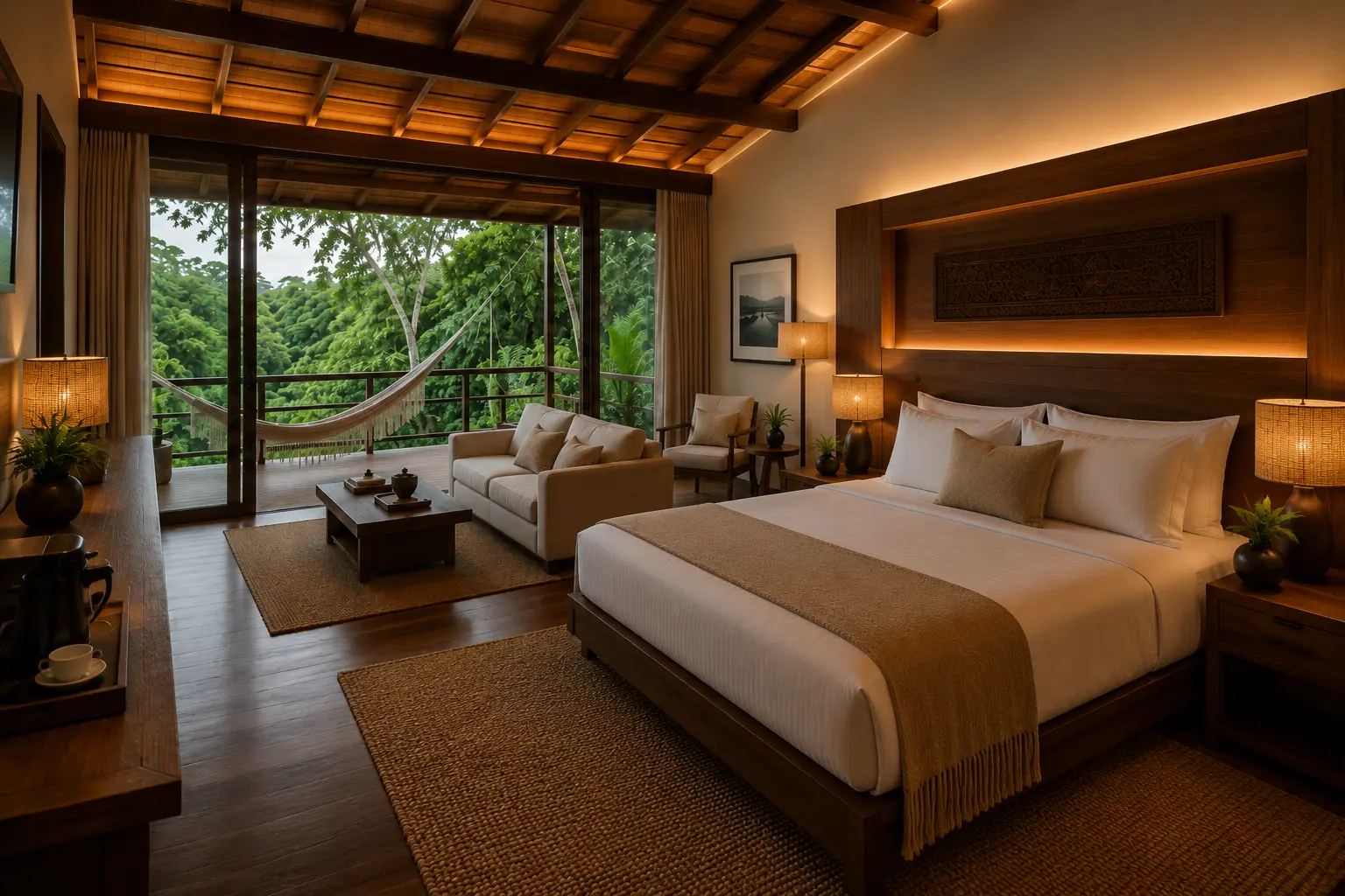 Suite Master del Hotel Yaguas con living y hamaca en balcón